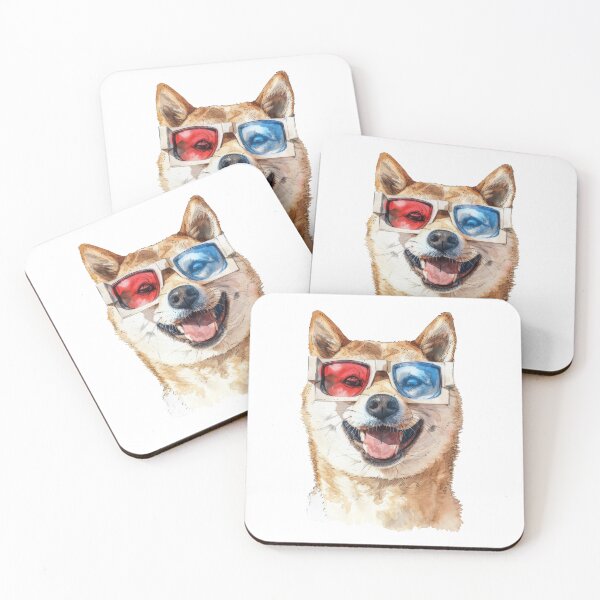Item preview, Shiba Inu con gafas 3-D de la vieja escuela, en estilo acuarela designed and sold by Wormy-23.