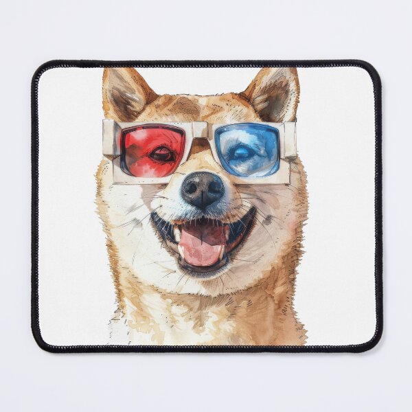 Item preview, Shiba Inu Wearing Old School 3-D Glasses, In Watercolour Style designed and sold by Wormy-23.