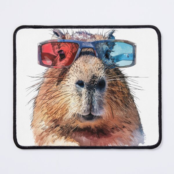 Item preview, Capybara Wearing Old School 3-D Glasses, In Watercolour Style designed and sold by Wormy-23.