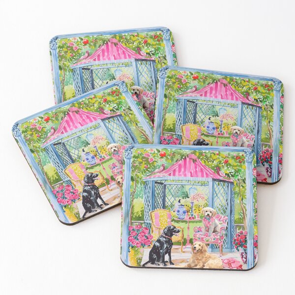 Item preview, Grandmillennial art, Dogs in garden gazebo designed and sold by SophieClimaArt.