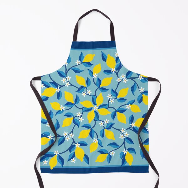 Item preview, Lemon floral symmetry on blue - summer design with border by Cecca Designs designed and sold by Cecca-Designs.