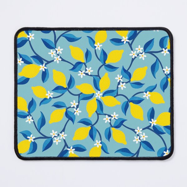Item preview, Lemon floral symmetry on blue - summer design with border by Cecca Designs designed and sold by Cecca-Designs.