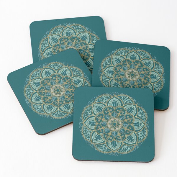 Item preview, Mandala on gold and light green on a dark green background designed and sold by Sideofthehill.