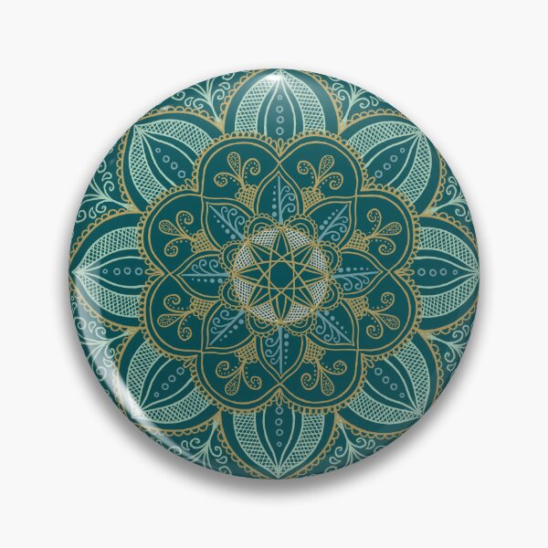 Item preview, Mandala on gold and light green on a dark green background designed and sold by Sideofthehill.
