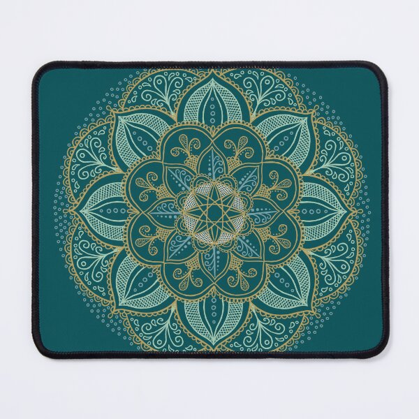 Item preview, Mandala on gold and light green on a dark green background designed and sold by Sideofthehill.