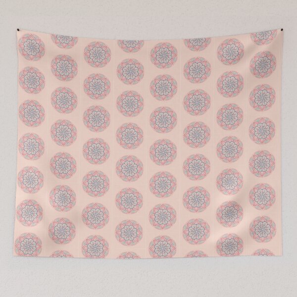 Item preview, Mandala in shades of blue and pink on a pink blush background designed and sold by Sideofthehill.