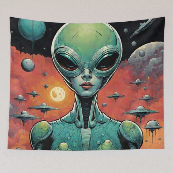 Item preview, Retro Space Alien Woman Art  designed and sold by Planetporridge.