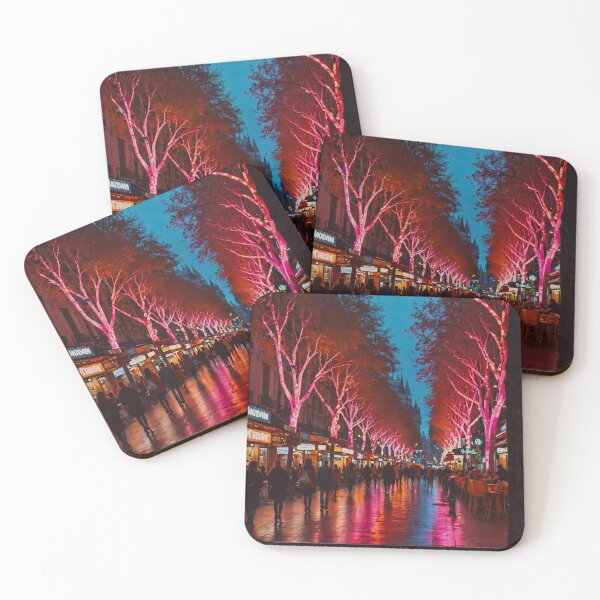 Item preview, Retro Neon-Lit Las Ramblas Barcelona at Dusk#1 designed and sold by Koalangel.