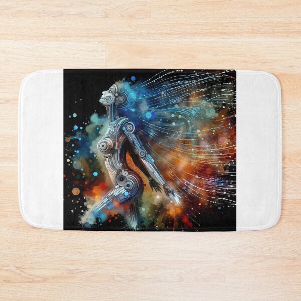Item preview, futuristic woman walk on colorful elements  designed and sold by Creative88Art.