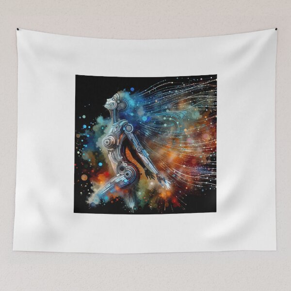 Item preview, futuristic woman walk on colorful elements  designed and sold by Creative88Art.