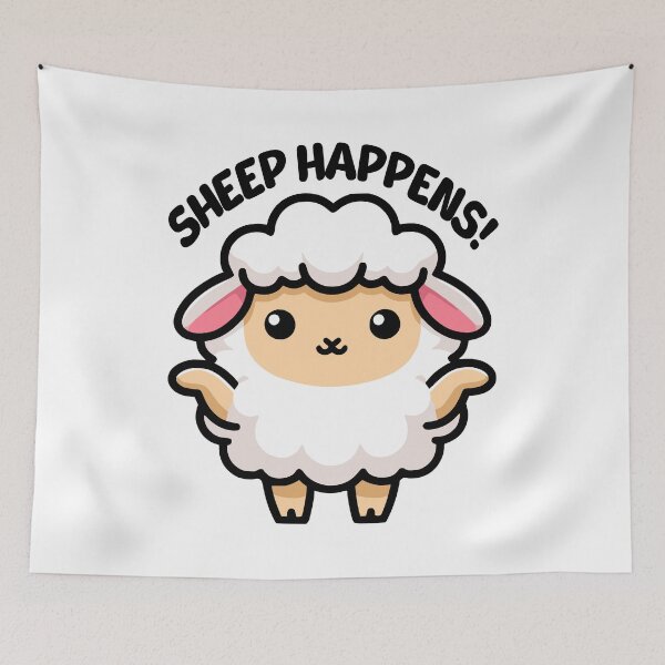 Item preview, Sheep Happens! Cute Sheep Pun designed and sold by PMCreative.