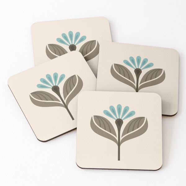 Item preview, KF 0274 E - Vintage Retro 70s Floral Pattern in Turquoise Brown Cream designed and sold by KhakiFinch.