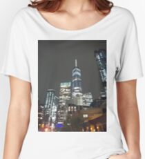 Happiness, Building, Skyscraper, New York, Manhattan, Street, Pedestrians, Cars, Towers, morning, trees, subway, station, Spring, flowers, Brooklyn Women's Relaxed Fit T-Shirt