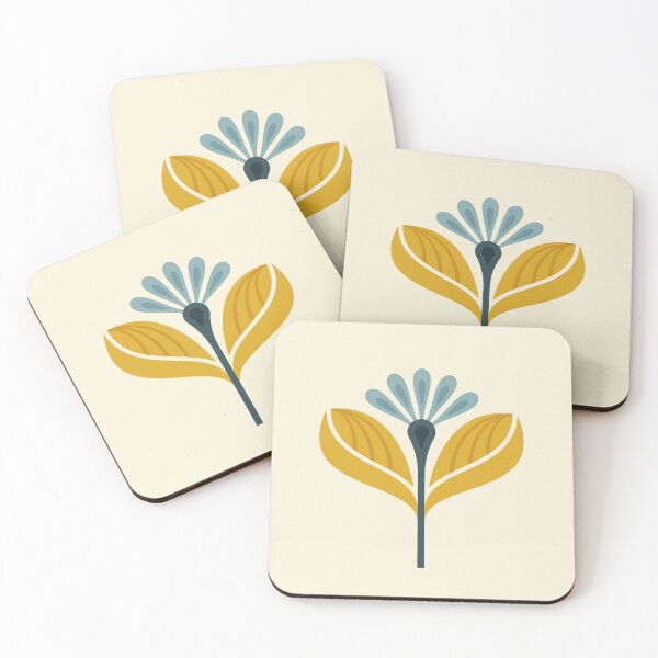 Item preview, KF 0274 D - Vintage Retro 70s Floral Pattern in Yellow Teal Cream designed and sold by KhakiFinch.
