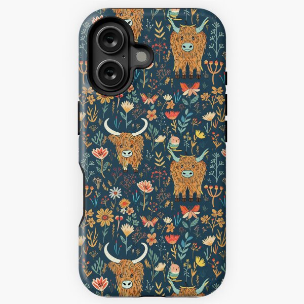 Vista previa del artículo con la obra «Encantador diseño de flores silvestres y vacas de las tierras altas», diseñado y vendido por CreativeGarage.