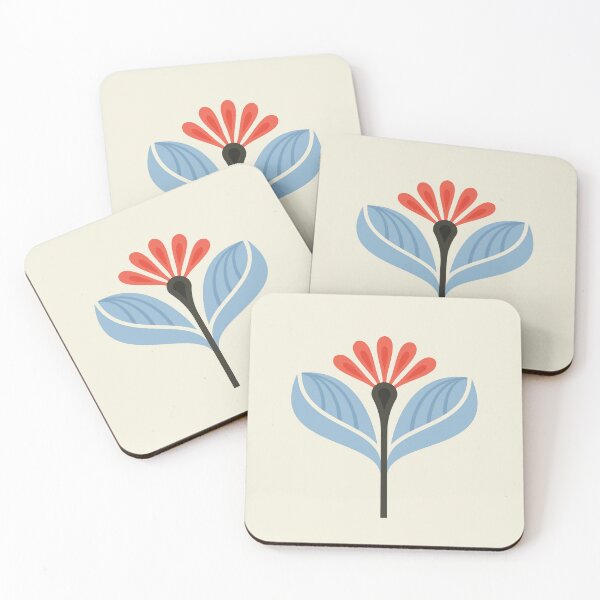 Item preview, KF 0274 C - Vintage Retro 70s Floral Pattern in Blue Red Cream designed and sold by KhakiFinch.