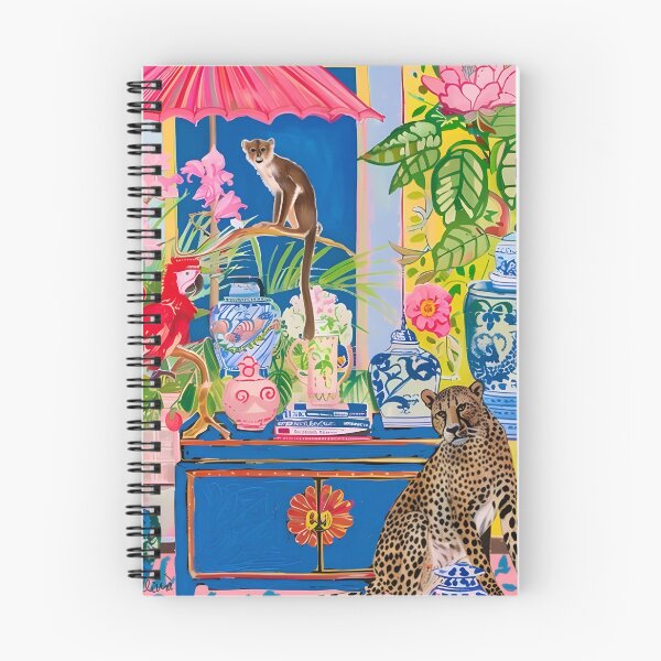 Item preview, Grandmillennial art, cheetah, monkey and macaws in chinoiserie interior designed and sold by SophieClimaArt.