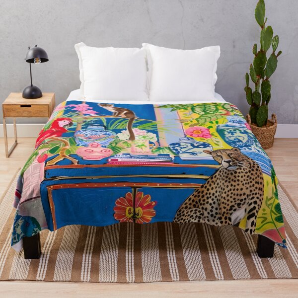 Item preview, Grandmillennial art, cheetah, monkey and macaws in chinoiserie interior designed and sold by SophieClimaArt.