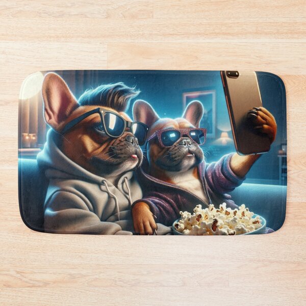 Item preview, French Bulldog Celebrity Couple Chilling at Home while taking a Selfie designed and sold by TheDogOnIt.