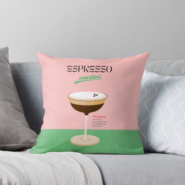 Retro Espresso Martini - Italian Cocktail pink green Throw Pillow