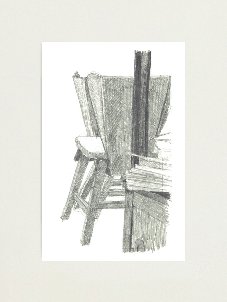 Thumbnail 2 of 3, Photographic Print, Rec Room Chairs 1: pencil drawing. designed and sold by Dustwood-Media.
