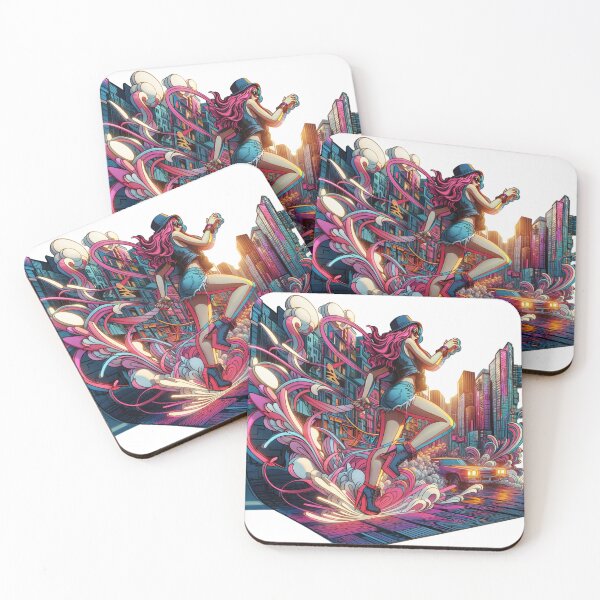 Item preview, isolated color design,female running,3D city designed and sold by Creative88Art.