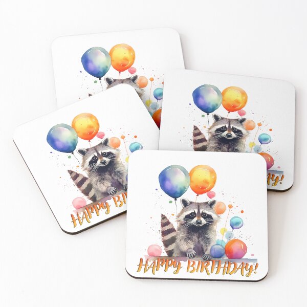 Item preview, Happy birthday, raccoon, colorful balloons, inscription designed and sold by Eamornia.