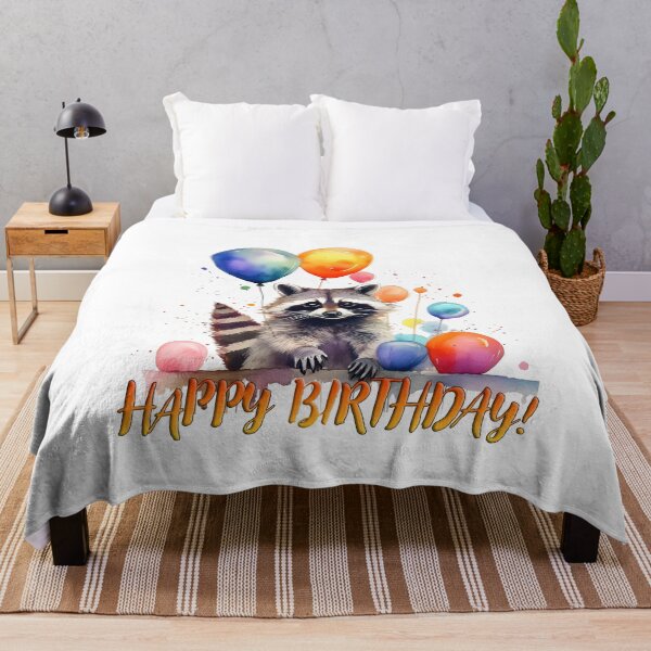 Item preview, Happy birthday, raccoon, colorful balloons, inscription designed and sold by Eamornia.