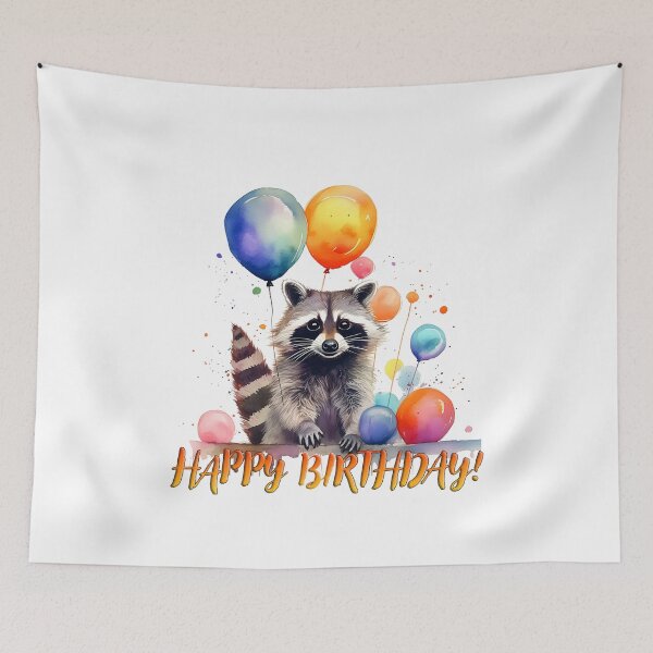 Item preview, Happy birthday, raccoon, colorful balloons, inscription designed and sold by Eamornia.