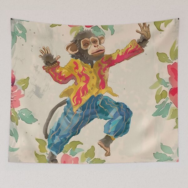 Item preview, Dancing chinoiserie monkey #1 designed and sold by SophieClimaArt.