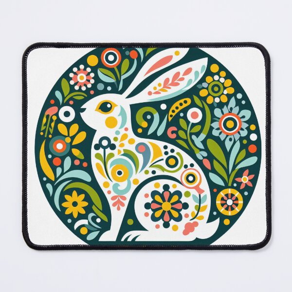 Item preview, Scandinavian folk art forest green Hare by heidiannemorris ©️  designed and sold by FOLK ART FUSION.