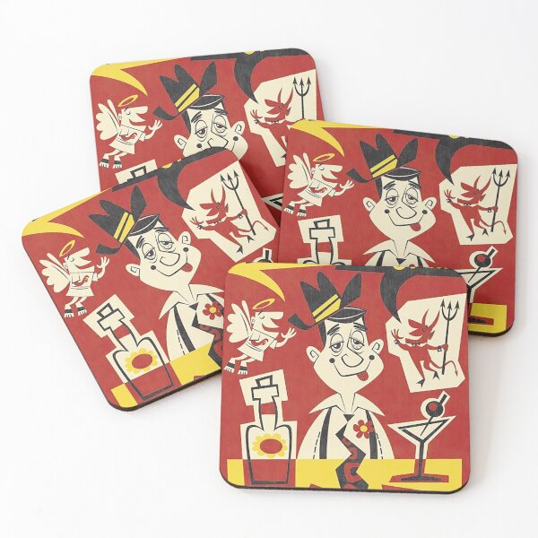 Item preview, Vintage poster Get Drunk! Bottoms up devil and angel cartoon 1950s designed and sold by PIXEL POP DESIGNS - Beyond the Norm!.