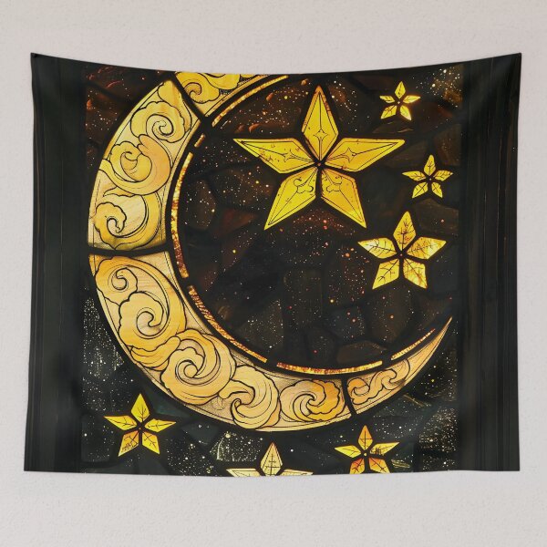 Item preview, Crescent Moon and Stars Stain Glass Art designed and sold by mebraart.