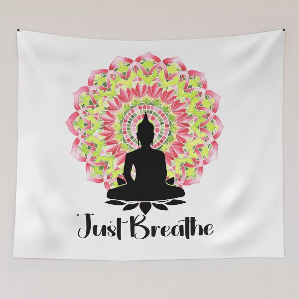 Artikelvorschau, Atme einfach Buddha Mandala Aquarell entworfen und verkauft von Cobalt Blue Watercolors.
