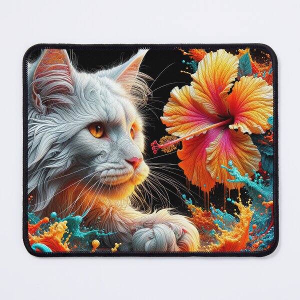 Item preview, Dreamy Maine Coon Cat with Fantastic Hibiscus Flowers, 4k Wallpaper designed and sold by Keirnyx.