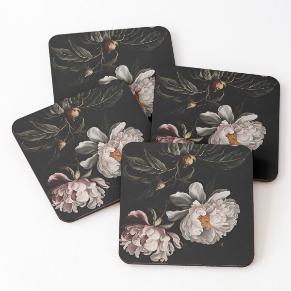 Item preview, Dark Academia floral white and pink peony oil painting dark nature cottagecore peonies japan roses designed and sold by Fantasy Cache.