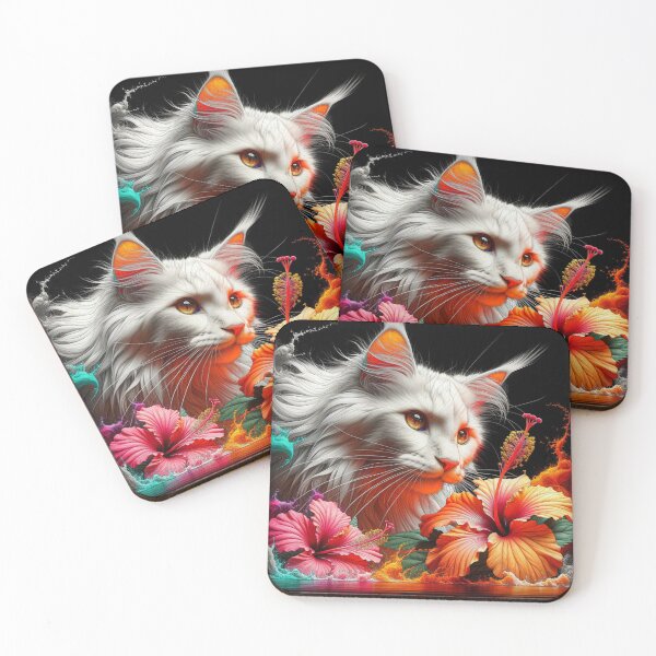 Item preview, Dreamy Maine Coon Cat with Fantastic Hibiscus Flowers, 4k Wallpaper designed and sold by Keirnyx.