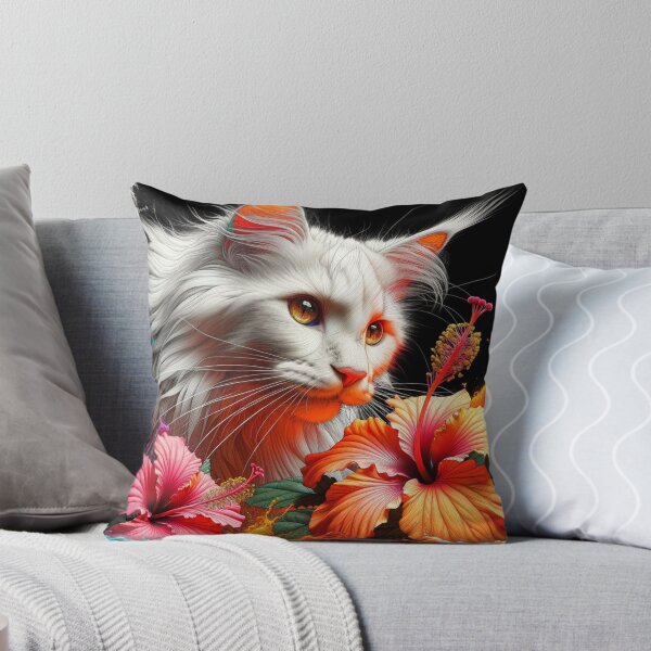 Item preview, Dreamy Maine Coon Cat with Fantastic Hibiscus Flowers, 4k Wallpaper designed and sold by Keirnyx.