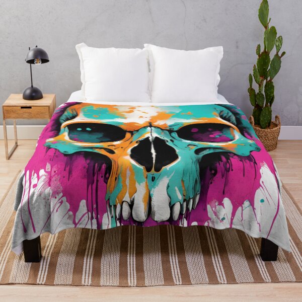 Item preview, Colorful Graffiti Skull Art Print | Pink Blue Teak Orange Black Splatter Design designed and sold by Invisible-Cult.