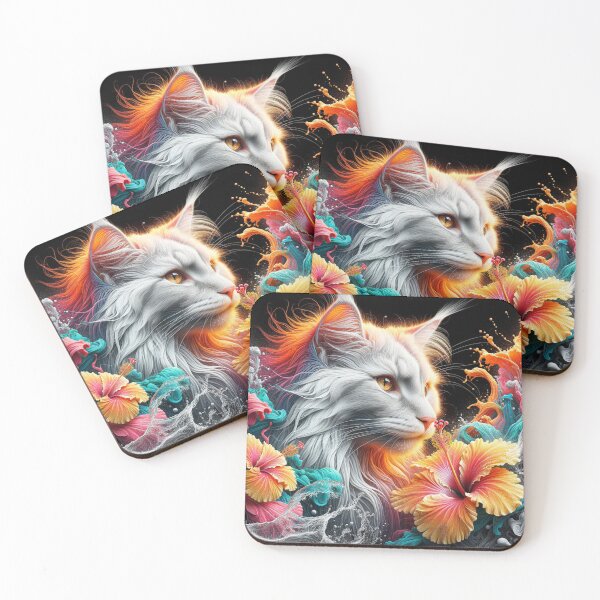 Item preview, Dreamy Maine Coon Cat with Fantastic Hibiscus Flowers, 4k Wallpaper designed and sold by Keirnyx.