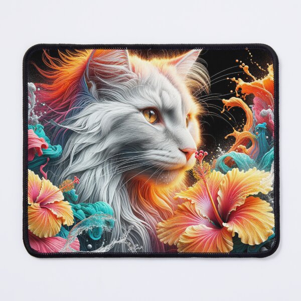Item preview, Dreamy Maine Coon Cat with Fantastic Hibiscus Flowers, 4k Wallpaper designed and sold by Keirnyx.