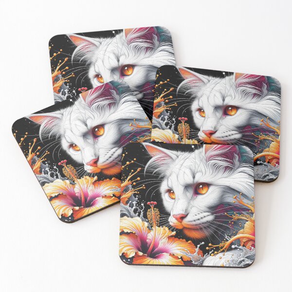 Item preview, Cold Maine Coon Cat king with Fantastic Hibiscus Flowers, 4k Wallpaper designed and sold by Keirnyx.