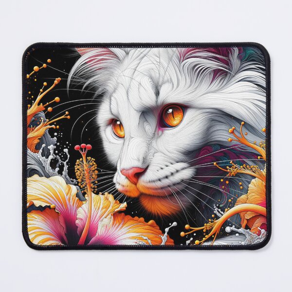 Item preview, Cold Maine Coon Cat king with Fantastic Hibiscus Flowers, 4k Wallpaper designed and sold by Keirnyx.