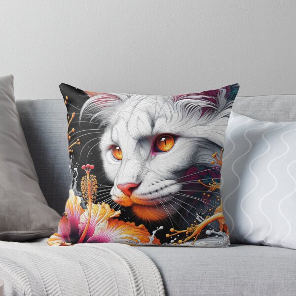 Item preview, Cold Maine Coon Cat king with Fantastic Hibiscus Flowers, 4k Wallpaper designed and sold by Keirnyx.
