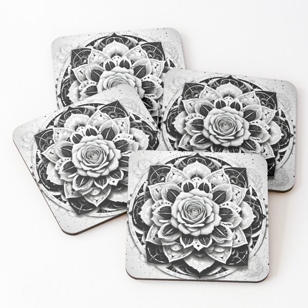 Item preview, Detailed Rose Mandala in Black and White designed and sold by MandalasShops.
