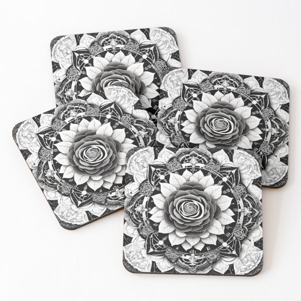 Item preview, Rose Floral Mandala in Black and White designed and sold by MandalasShops.