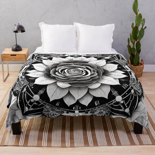 Artikelvorschau, Rosen-Blumen-Mandala in Schwarz und Weiß entworfen und verkauft von MandalasShops.