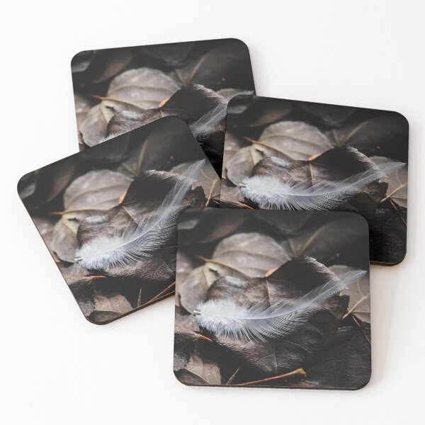 Item preview, Delicate White Feather On Dark Fallen Leaves designed and sold by FeatherfallSTU.