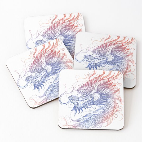 Item preview, Line art Chinese dragon with retro colors designed and sold by alpacawerks.