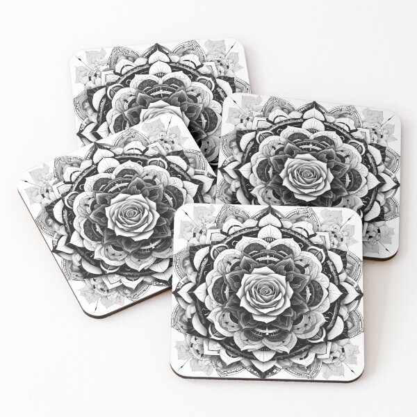 Artikelvorschau, Blumenmandalas in Schwarz und Weiß entworfen und verkauft von MandalasShops.